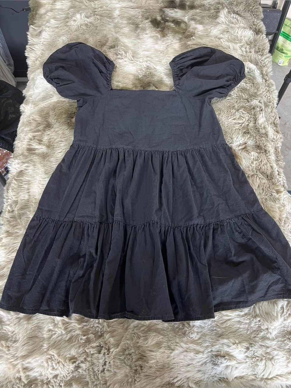 HYFVE Black Puff-Sleeve Tiered Dress Sized Small